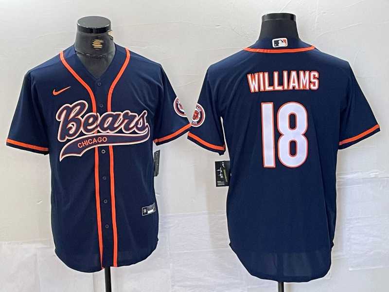 Men%27s Chicago Bears #18 Caleb Williams Navy BlueWith Patch Cool Base Stitched Baseball Jersey